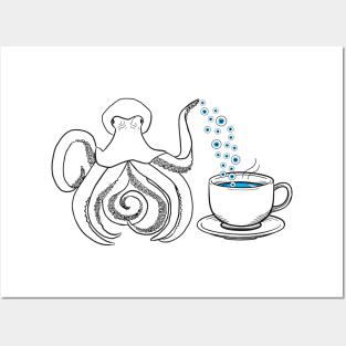 Trippy Octopus Little Teapot with Eyeball Bubble Tea Posters and Art